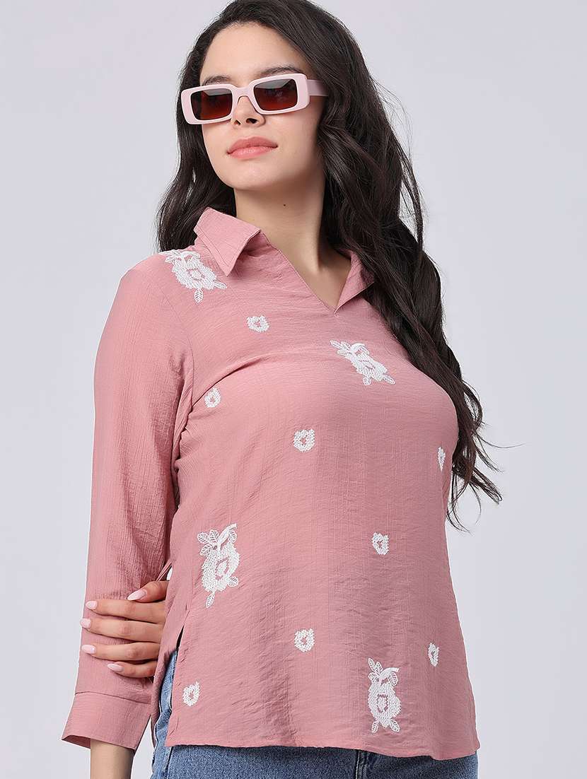 women embroidered three quarter sleeves straight kurti