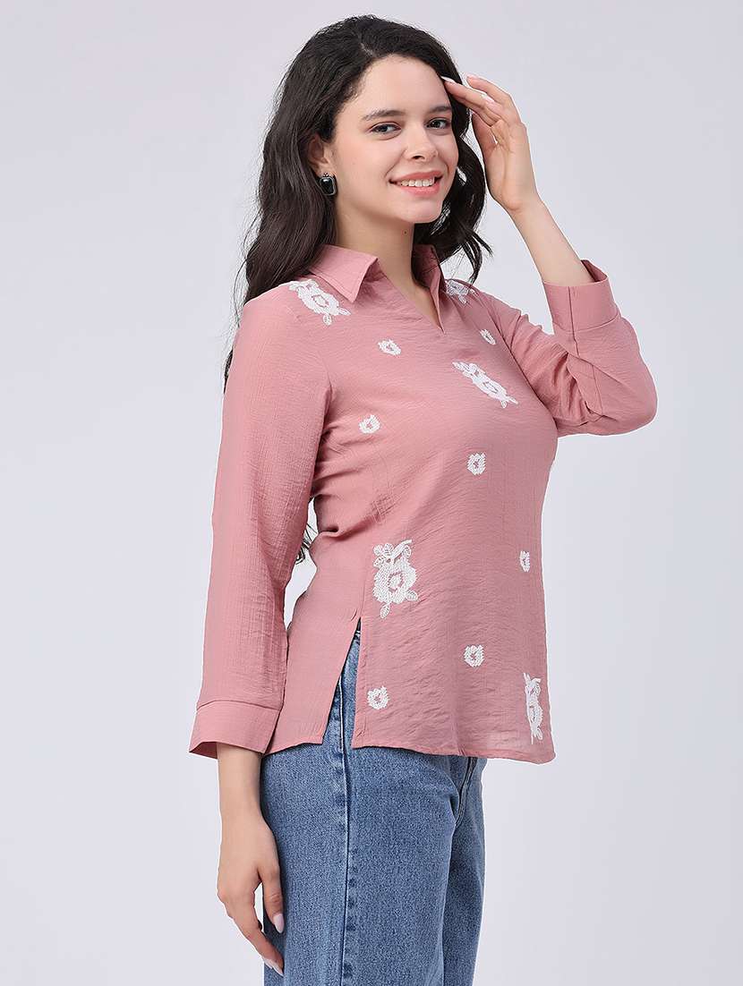 women embroidered three quarter sleeves straight kurti - 22302375 -  Standard Image - 3