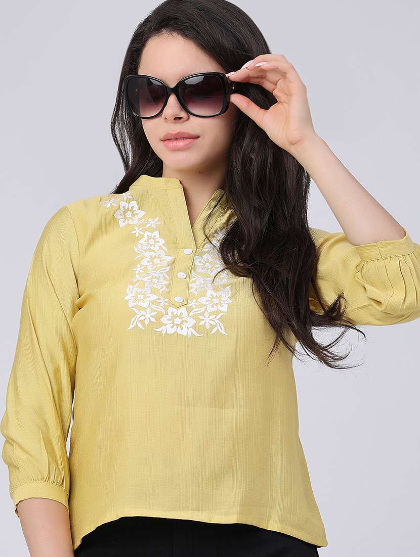 women embroidered three quarter sleeves regular top