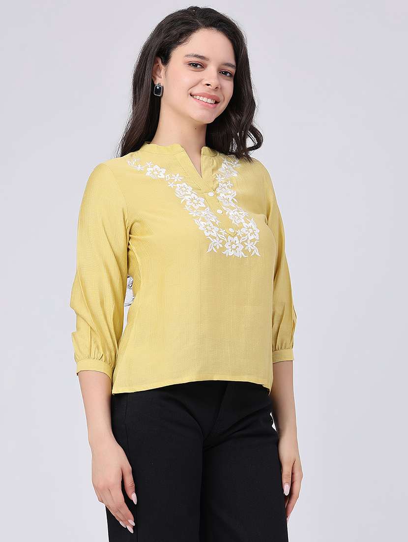 women embroidered three quarter sleeves regular top - 22302376 -  Standard Image - 3