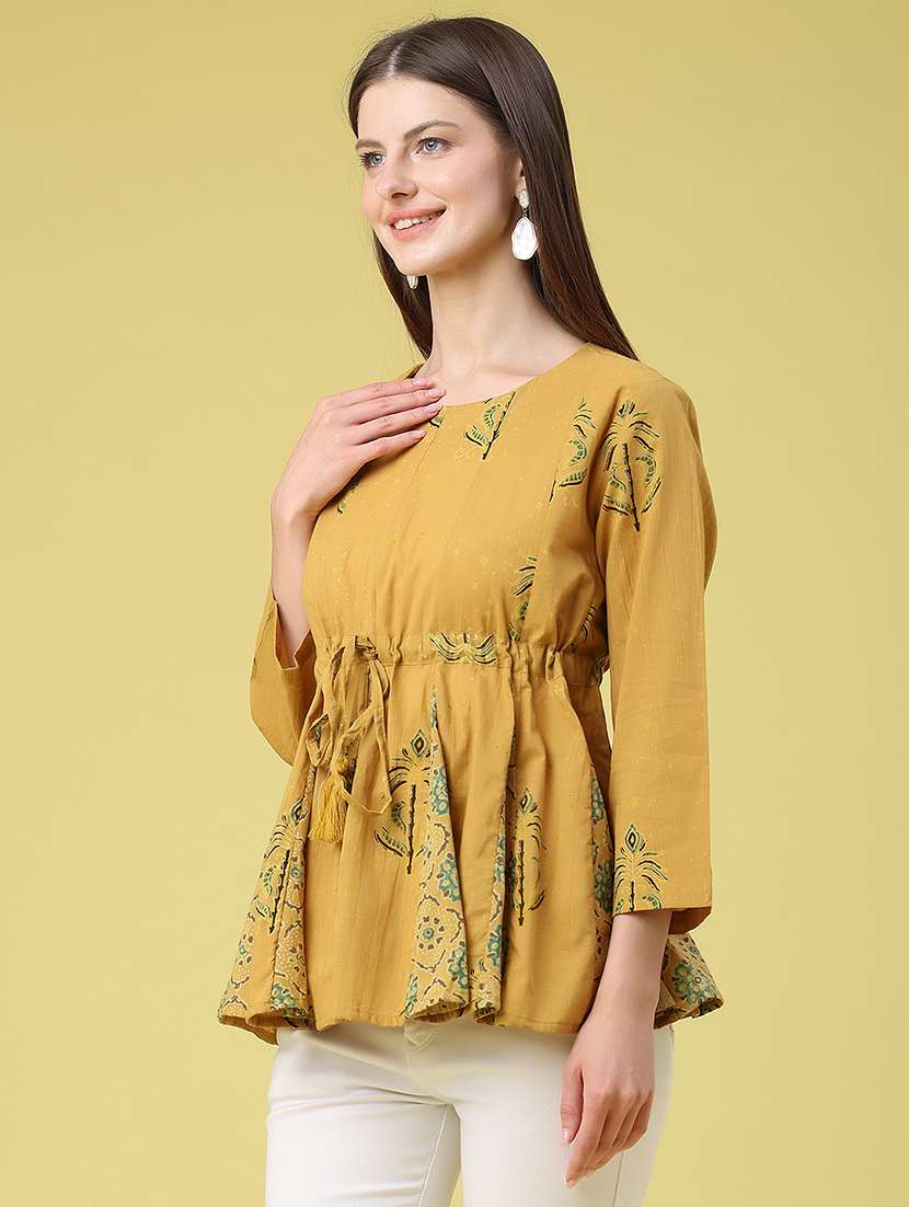 women printed three quarter sleeves peplum top - 22302378 -  Standard Image - 3