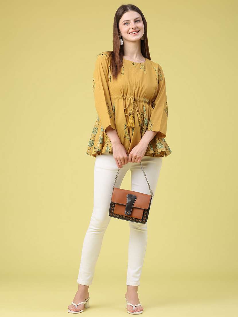 women printed three quarter sleeves peplum top - 22302378 -  Standard Image - 5