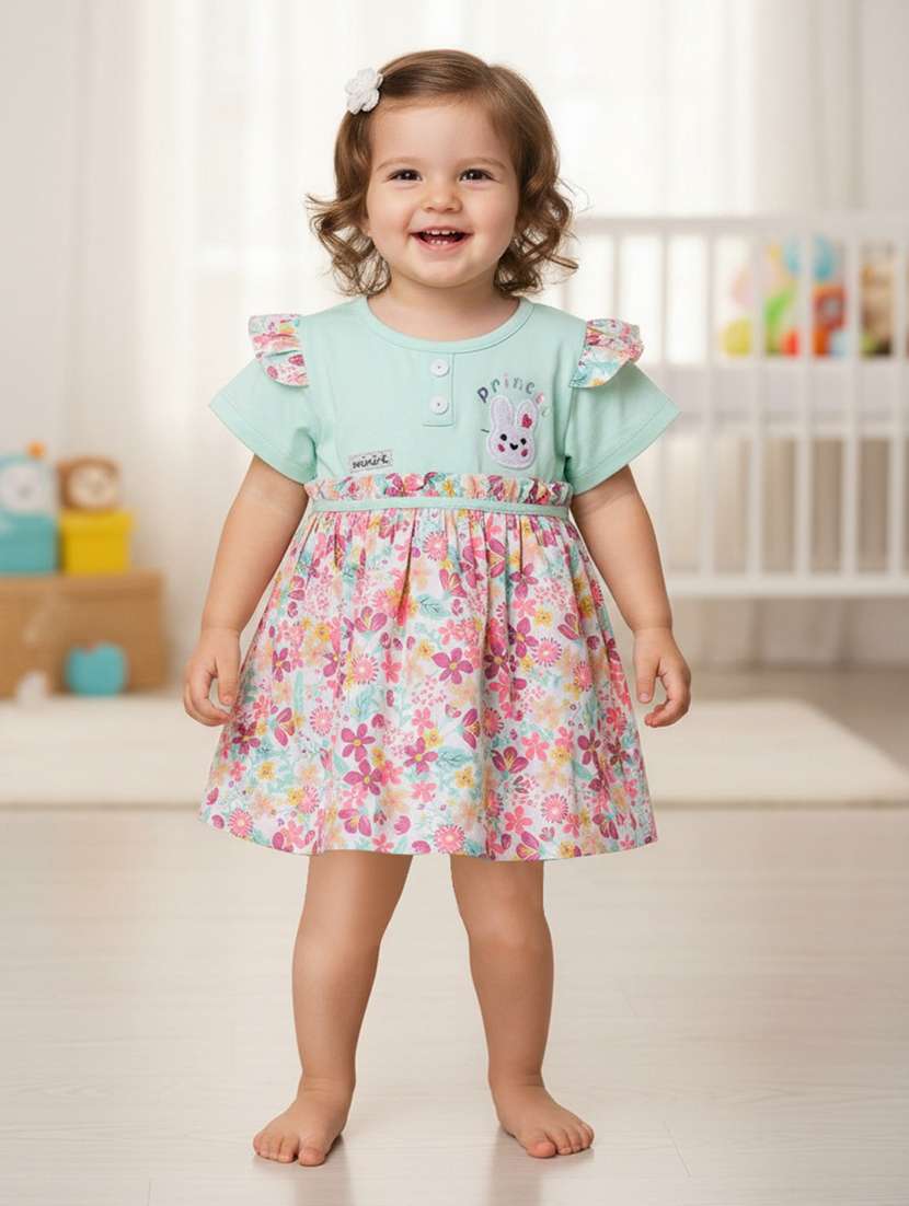 girls printed short sleeve dress with blommer