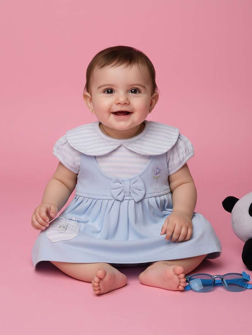 girls striped short sleeve frock with bloomer