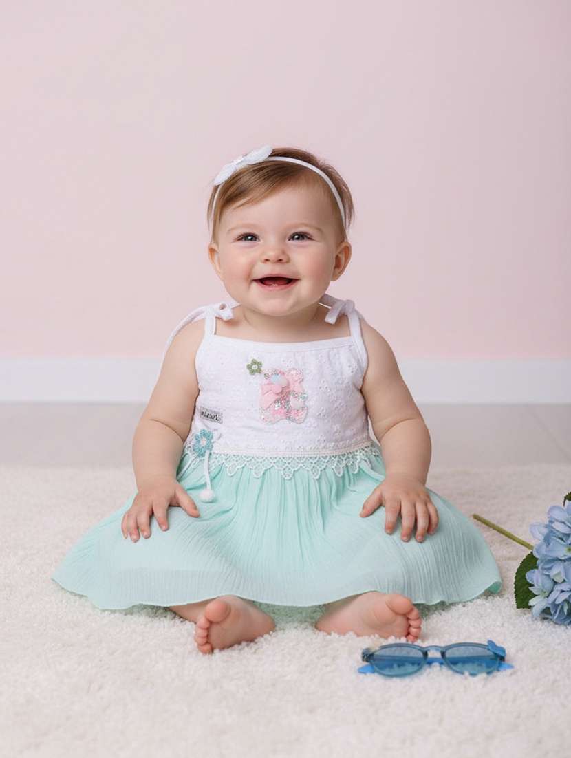 girls embellished shoulder strap dress with blommer