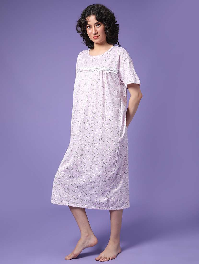 women printed short sleeve nighty - 22302410 -  Standard Image - 3