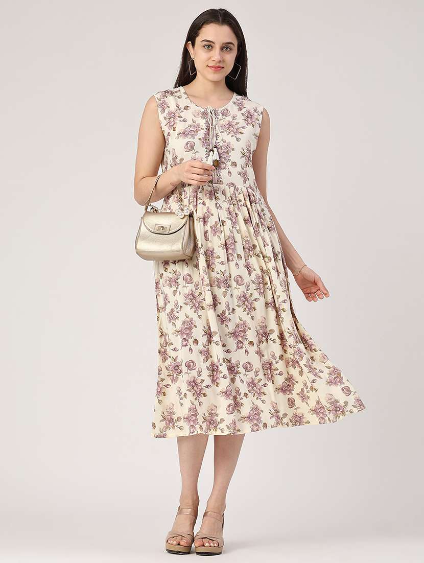 women printed sleeveless a-line dress