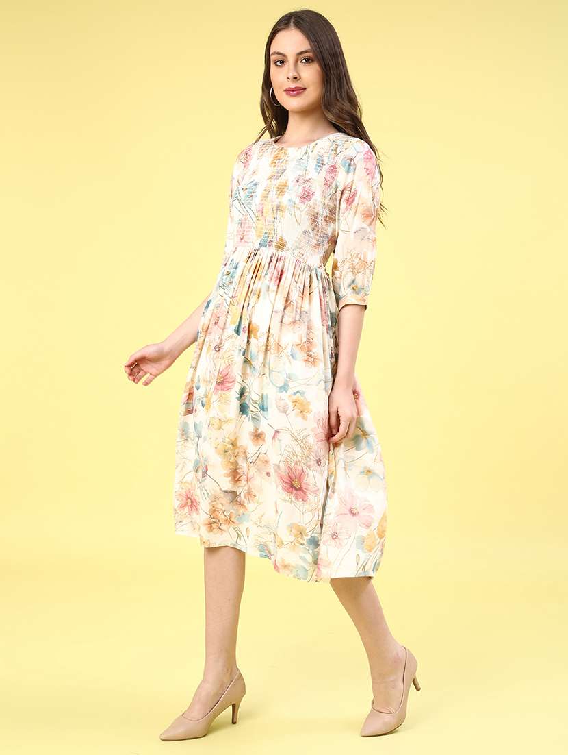 off white rayon aline dress - 22302419 -  Standard Image - 5