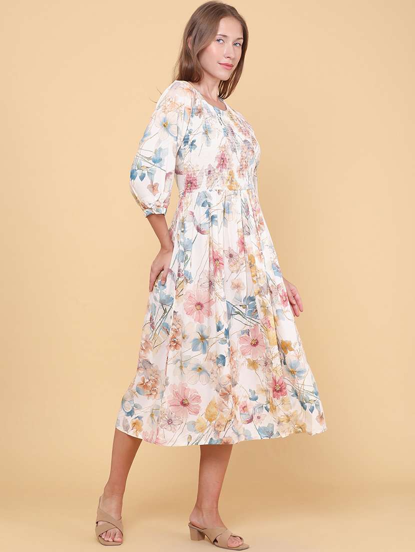 women printed round neck fit and flare dress - 22302420 -  Standard Image - 3