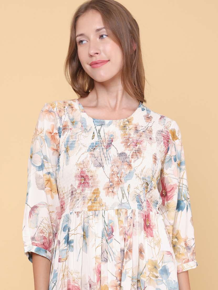 women printed round neck fit and flare dress - 22302420 -  Standard Image - 5