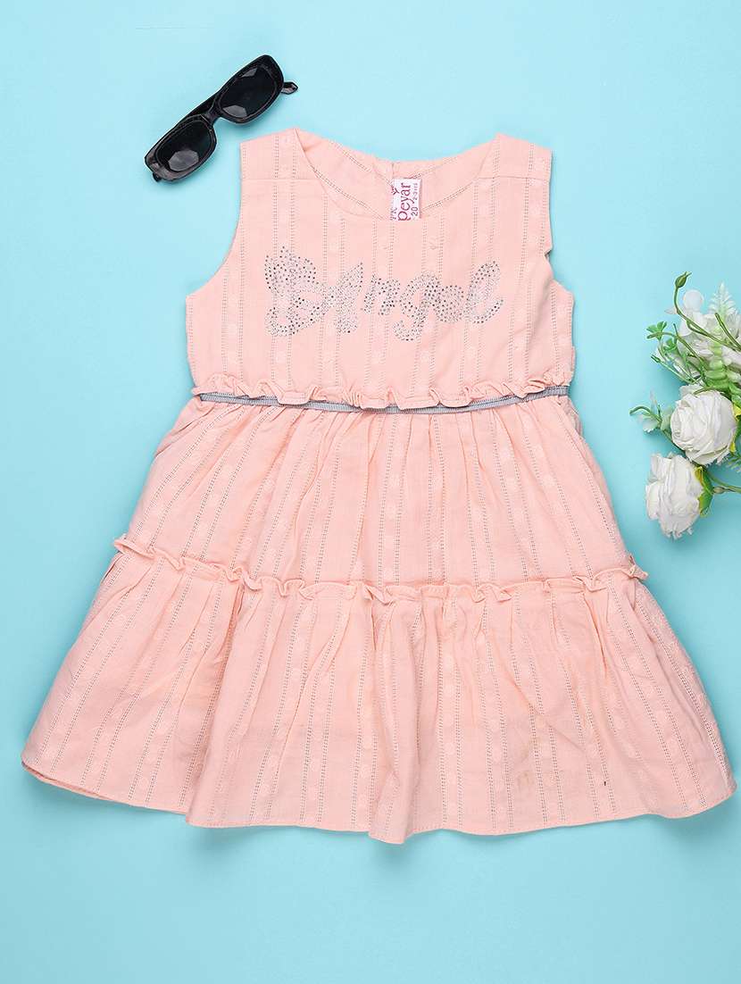 girls self designed sleeveless flared frock