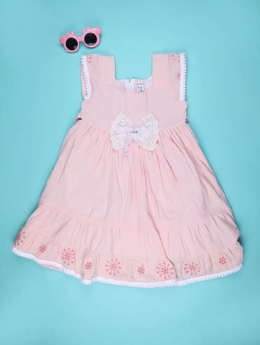 girls self designed sleeveless flared frock