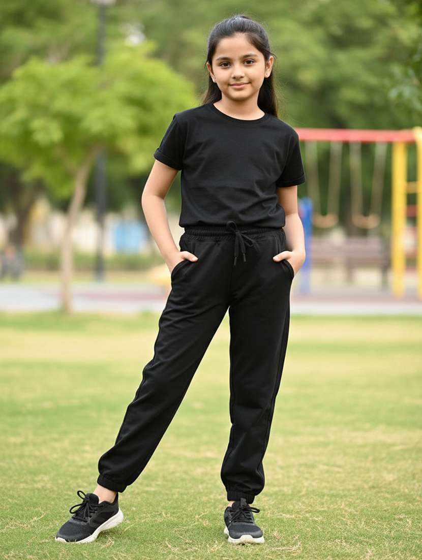 girls solid mid rise jogger