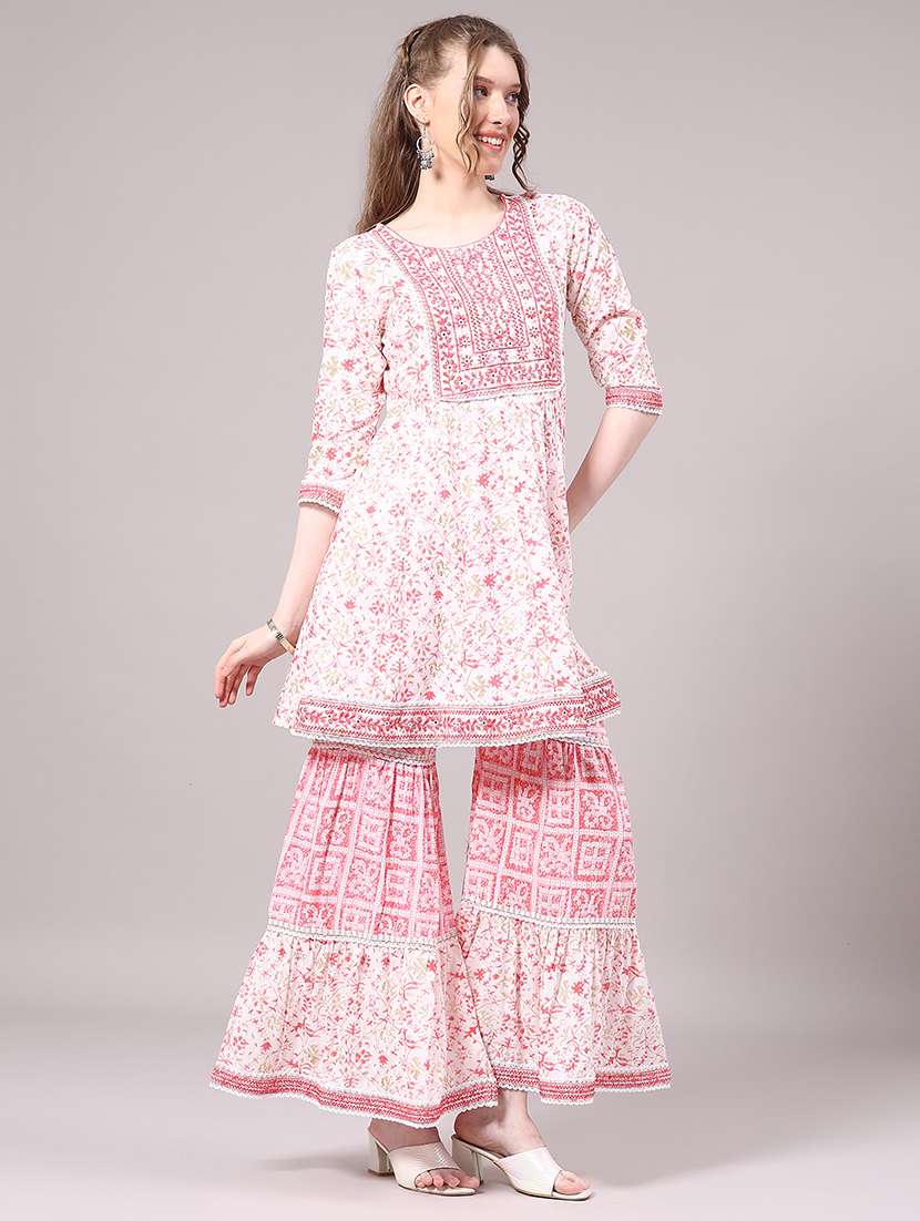 women printed three quarter sleeve kurta sharara set - 22302525 -  Standard Image - 3