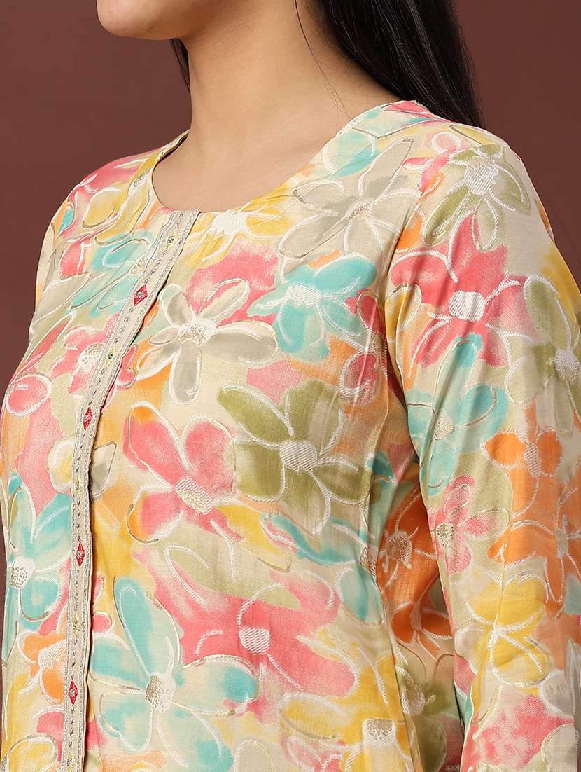 Women Floral Three Quarter Sleeve Kurta Pant With Dupatta Set - 22302528 -  Standard Image - 5
