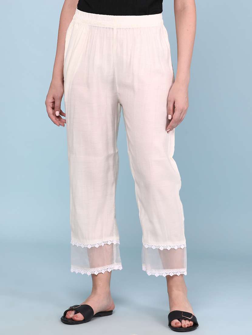 women solid mid rise tapered pant