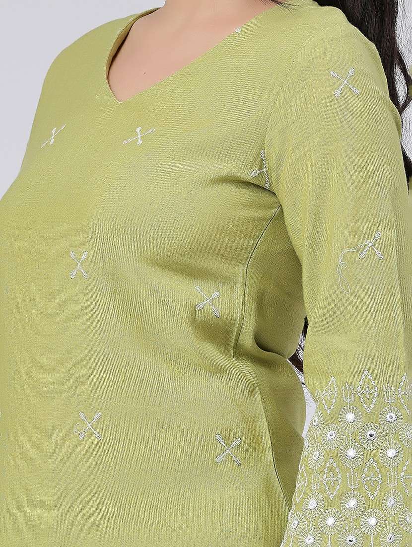 women embroidered three quarter sleeves kurta and pant set - 22302565 -  Standard Image - 3