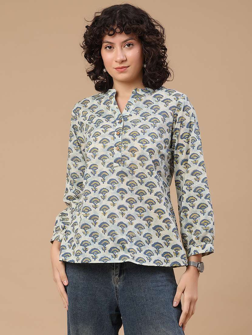 women printed long sleeves a-line kurti