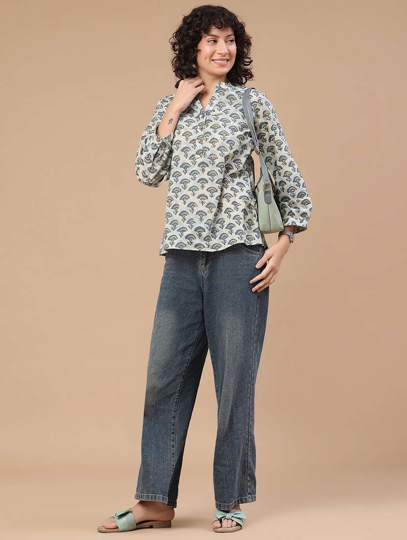 women printed long sleeves a-line kurti - 22302574 -  Standard Image - 5