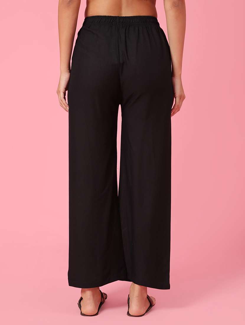 black rayon flared palazzo - 22302586 -  Standard Image - 3