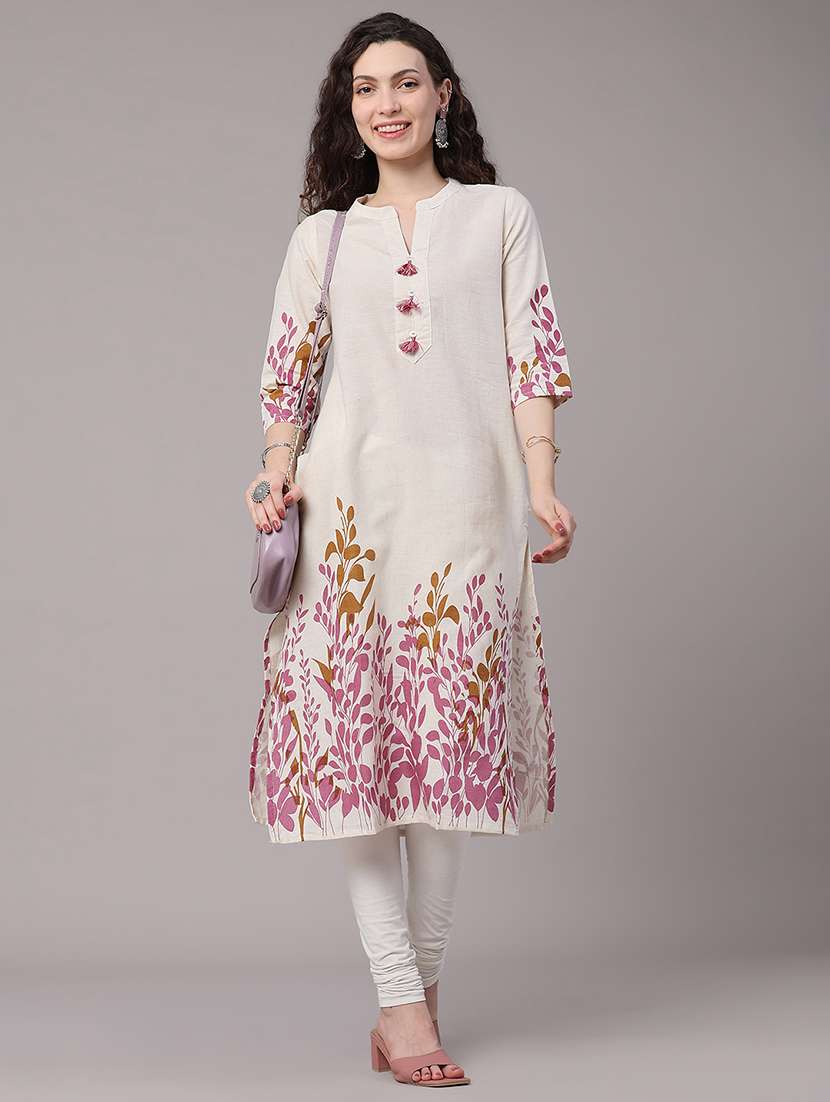 women printed three quarter sleeves straight kurta