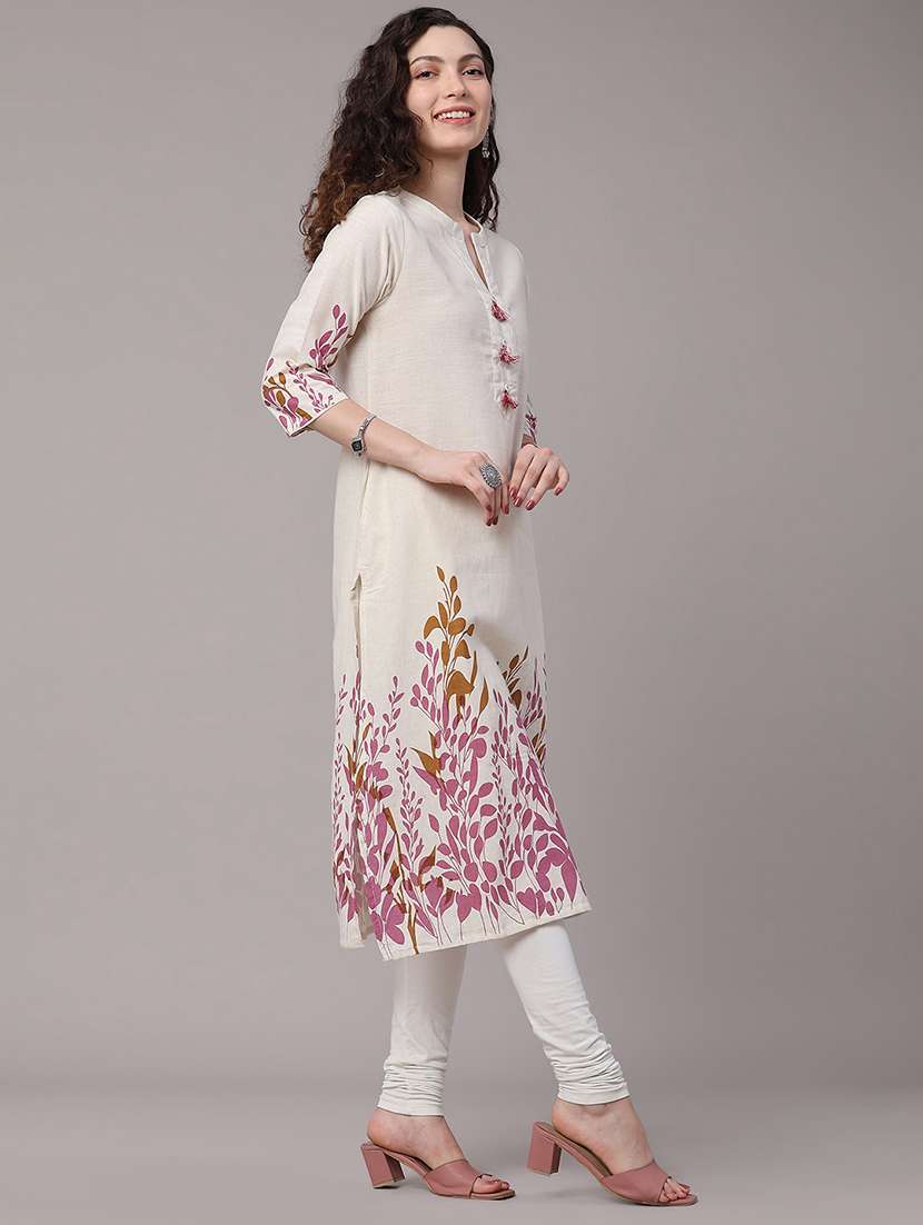 women printed three quarter sleeves straight kurta - 22302594 -  Standard Image - 3