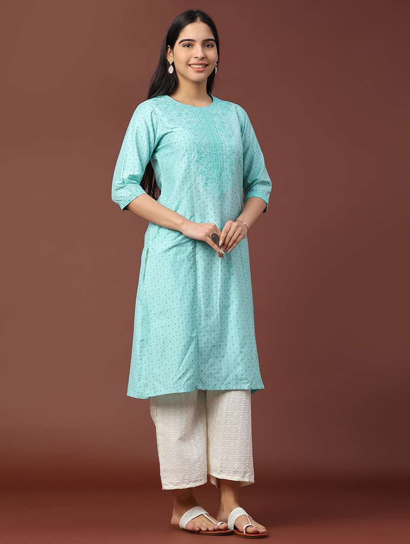 women printed three quarter sleeve a-line kurta - 22302665 -  Standard Image - 3