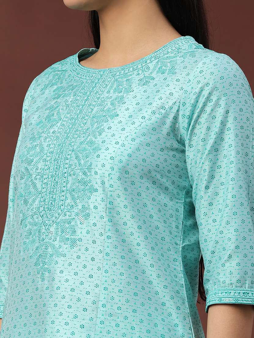 women printed three quarter sleeve a-line kurta - 22302665 -  Standard Image - 5