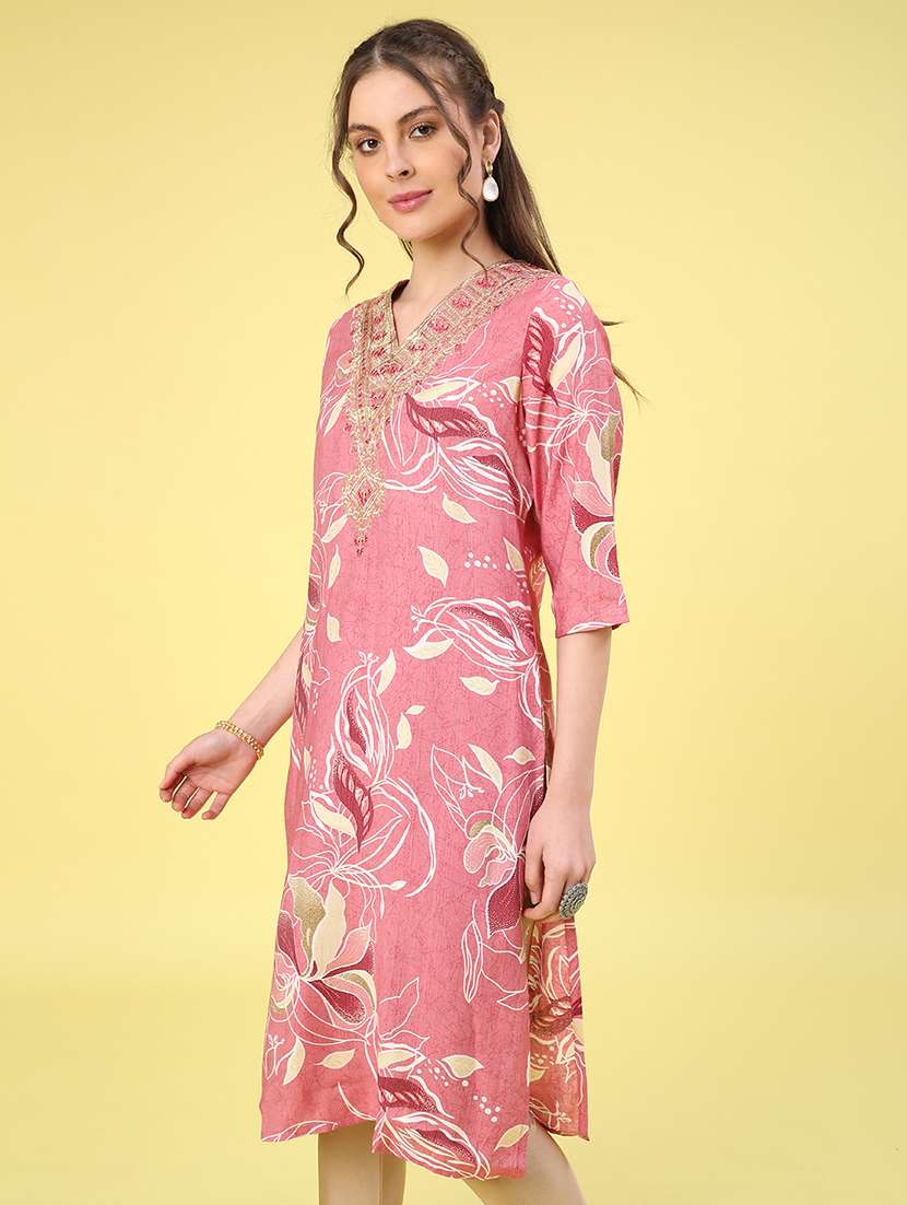 pink cotton straight kurta - 22302668 -  Standard Image - 3