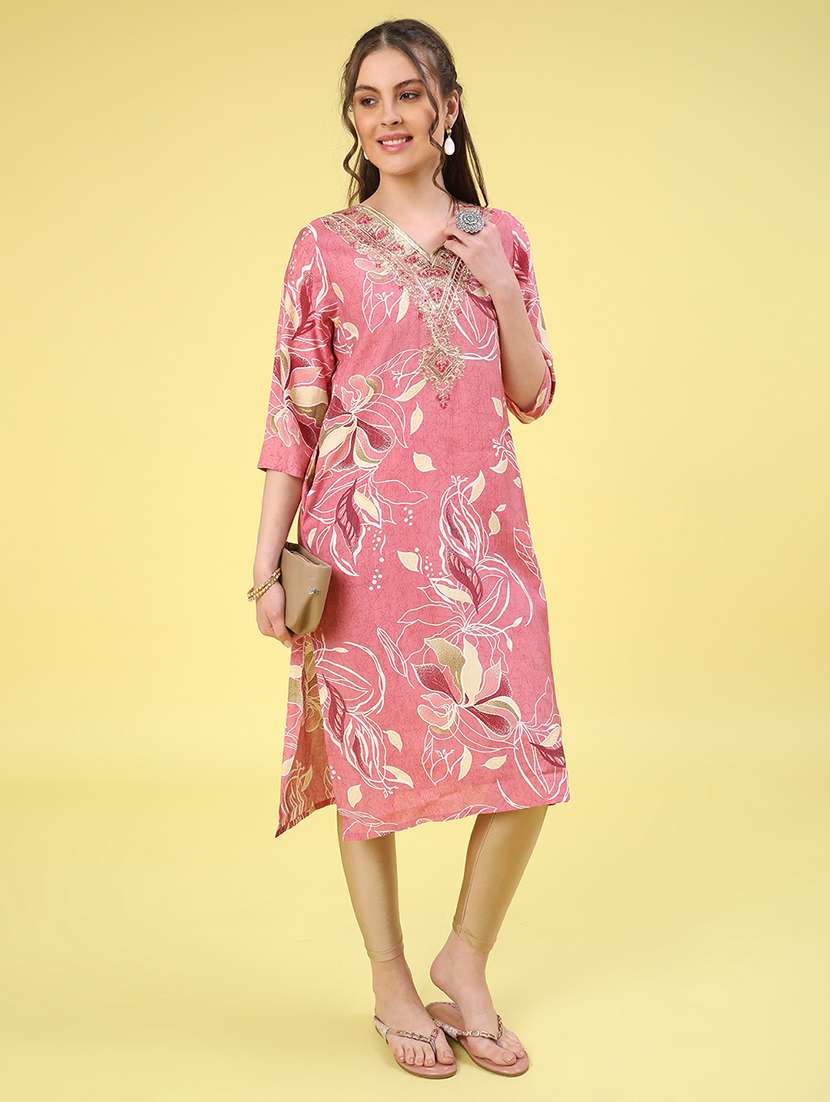 pink cotton straight kurta - 22302668 -  Standard Image - 5