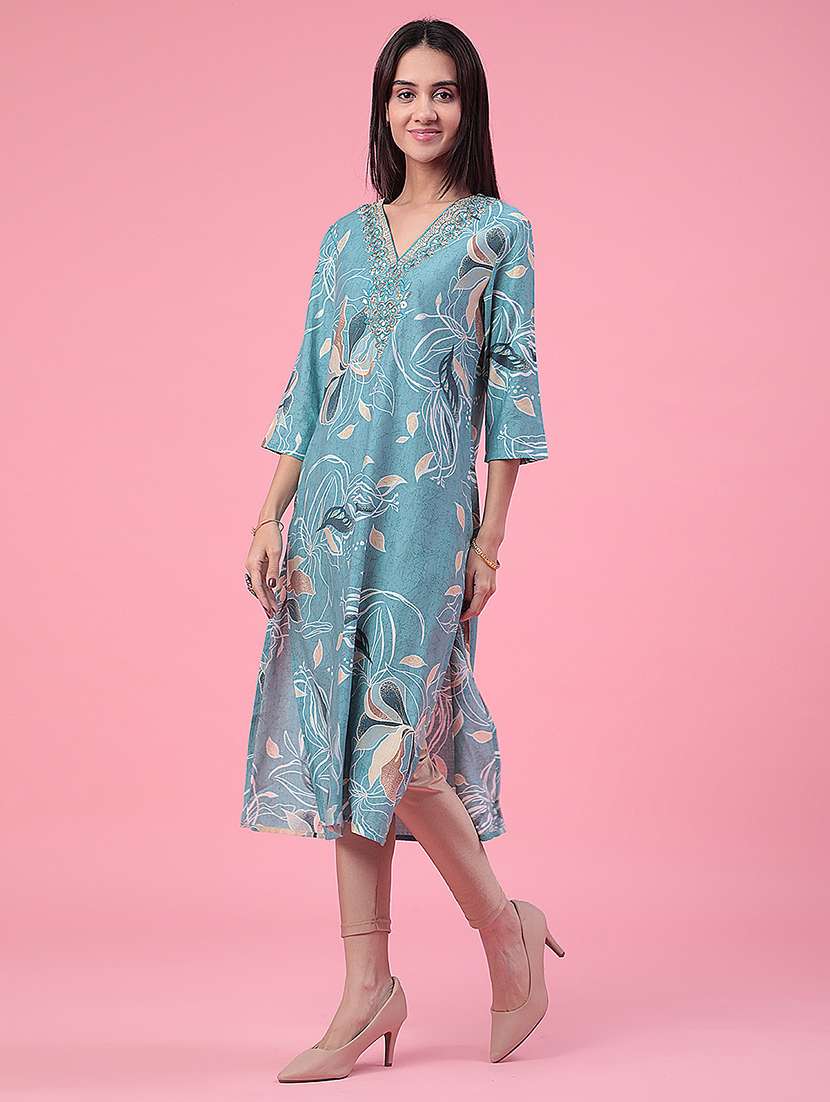 women printed three quarter sleeves straight kurta - 22302669 -  Standard Image - 5