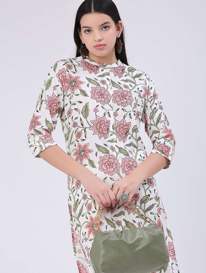women printed three quarter sleeves straight kurta