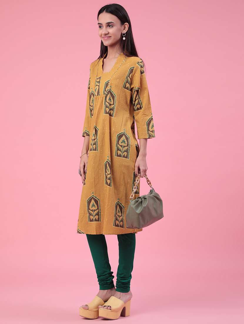 Women Printed Three Quarter Sleeves A-line Kurta - 22302675 -  Standard Image - 3