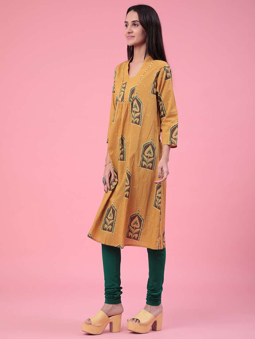 Women Printed Three Quarter Sleeves A-line Kurta - 22302675 -  Standard Image - 5
