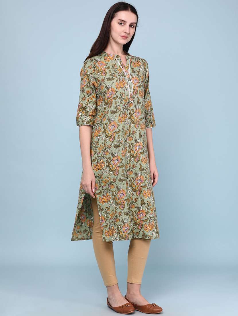 women printed three quarter sleeves straight kurta - 22302677 -  Standard Image - 3