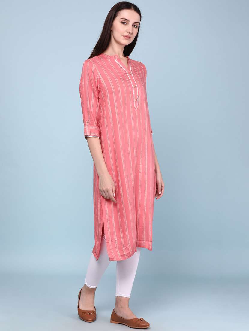 Women Printed Three Quarter Sleeves Straight Kurta - 22302679 -  Standard Image - 3