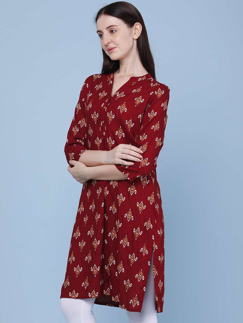 women printed three quarter sleeves straight kurta - 22302681 -  Standard Image - 3