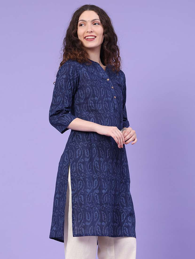 women printed three quarter sleeves straight kurta - 22302683 -  Standard Image - 3