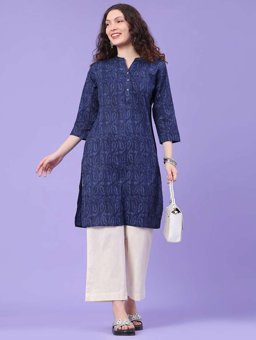 women printed three quarter sleeves straight kurta - 22302683 -  Standard Image - 5