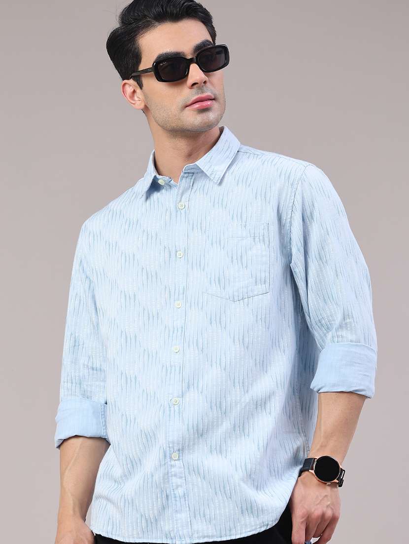 men printed long sleeve regular fit casual shirt