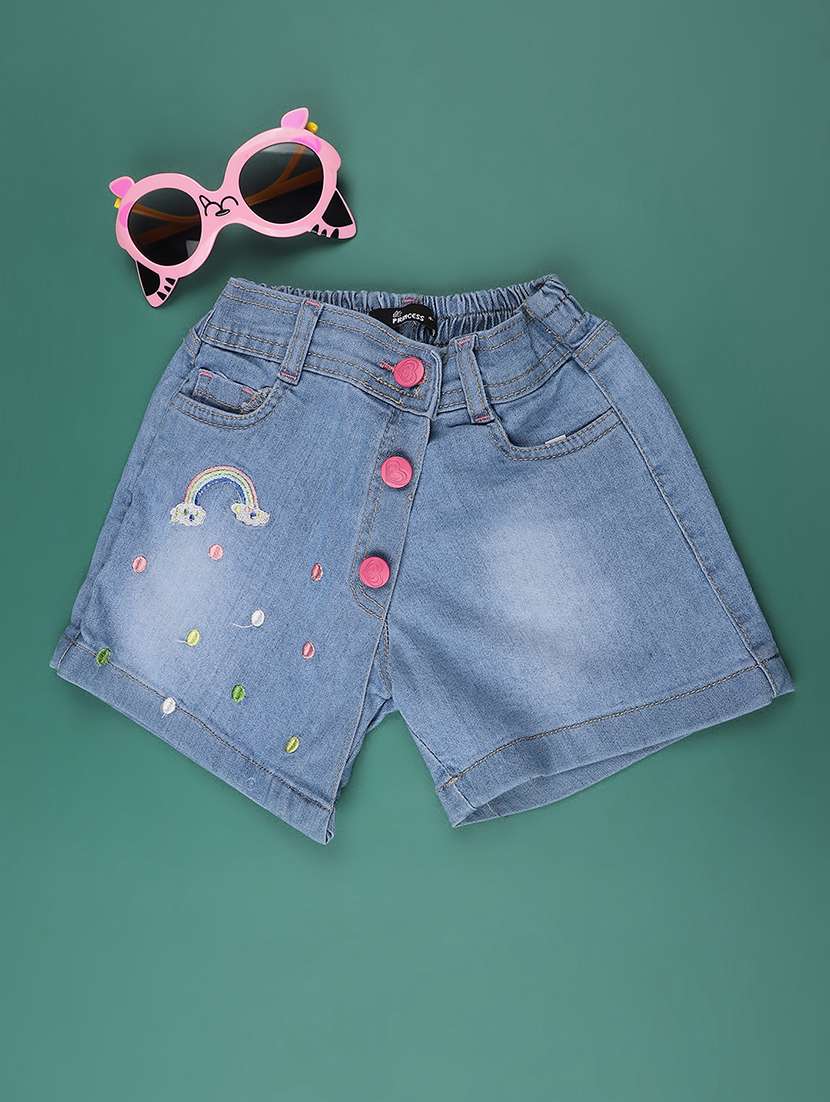 kids blue denim shorts shorts & three fourth