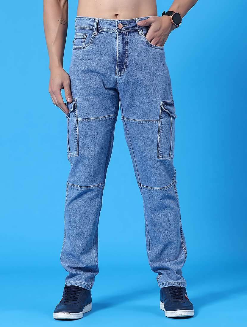 men solid mid rise regular fit cargo 