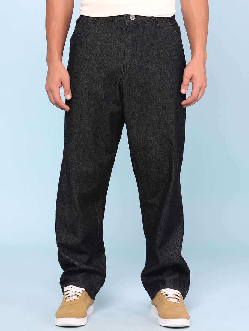 men solid mid rise baggy jeans