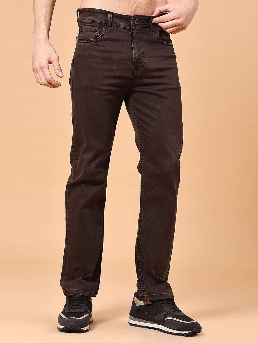men plain mid rise full length jeans