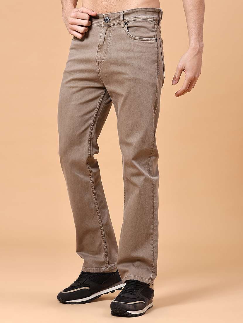 men plain mid rise full length jeans