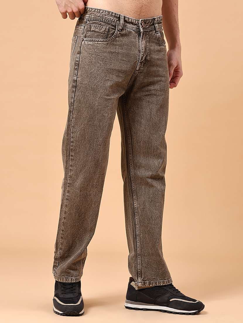 men plain mid rise full length jeans
