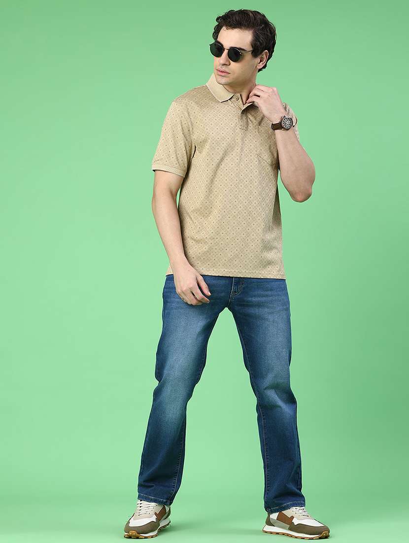 beige cotton blend plain polo tshirt - 22302775 -  Standard Image - 3