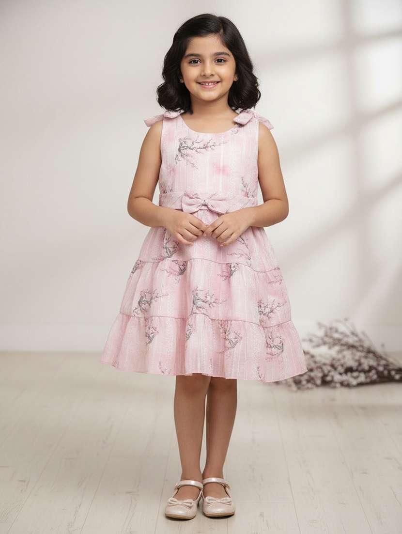 girls printed sleeveless tiered frock