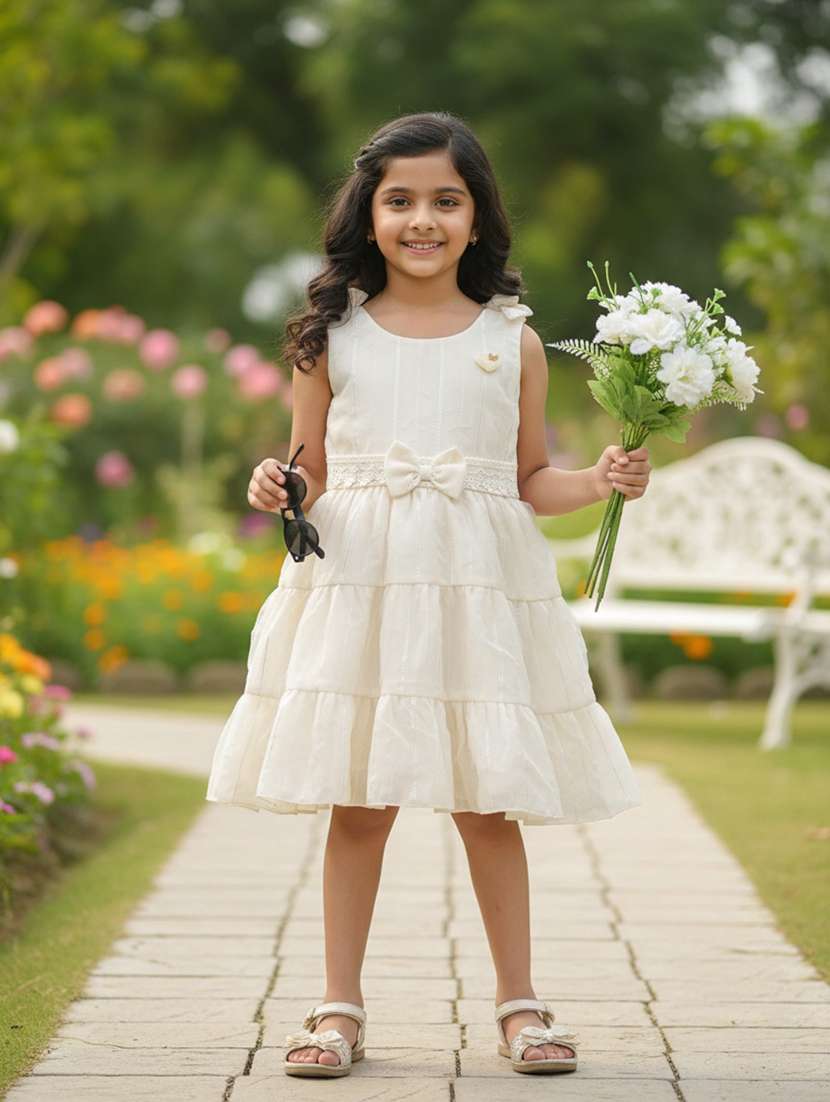 girls self designed sleeveless tiered frock