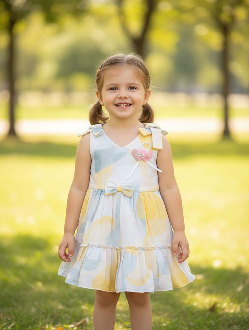 girls printed sleeveless tiered frock